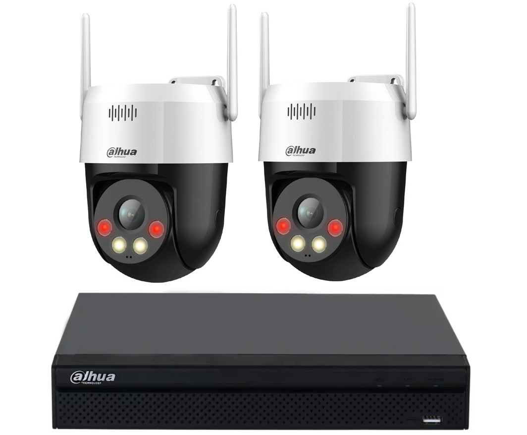 Dahua - 8 Kanal NVR + 2 × 5 MP WLAN 360° Dome Kameras mit Sirene und Farbnachtsicht