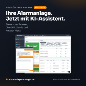 Alarmanlagenmanager Web-Portal mit KI-Assistent für Lupus und VESTA Alarmzentralen