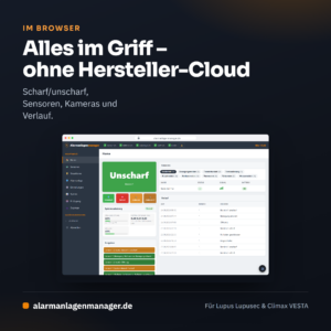 Alarmanlagenmanager Web-Portal mit KI-Assistent für Lupus und VESTA Alarmzentralen