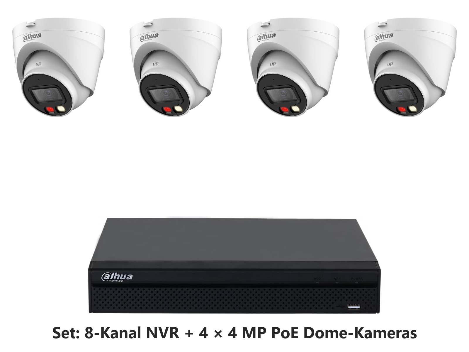 Dahua Set 8-Kanal NVR mit 4 x 4 MP PoE Dome-Kameras (Eyeball)