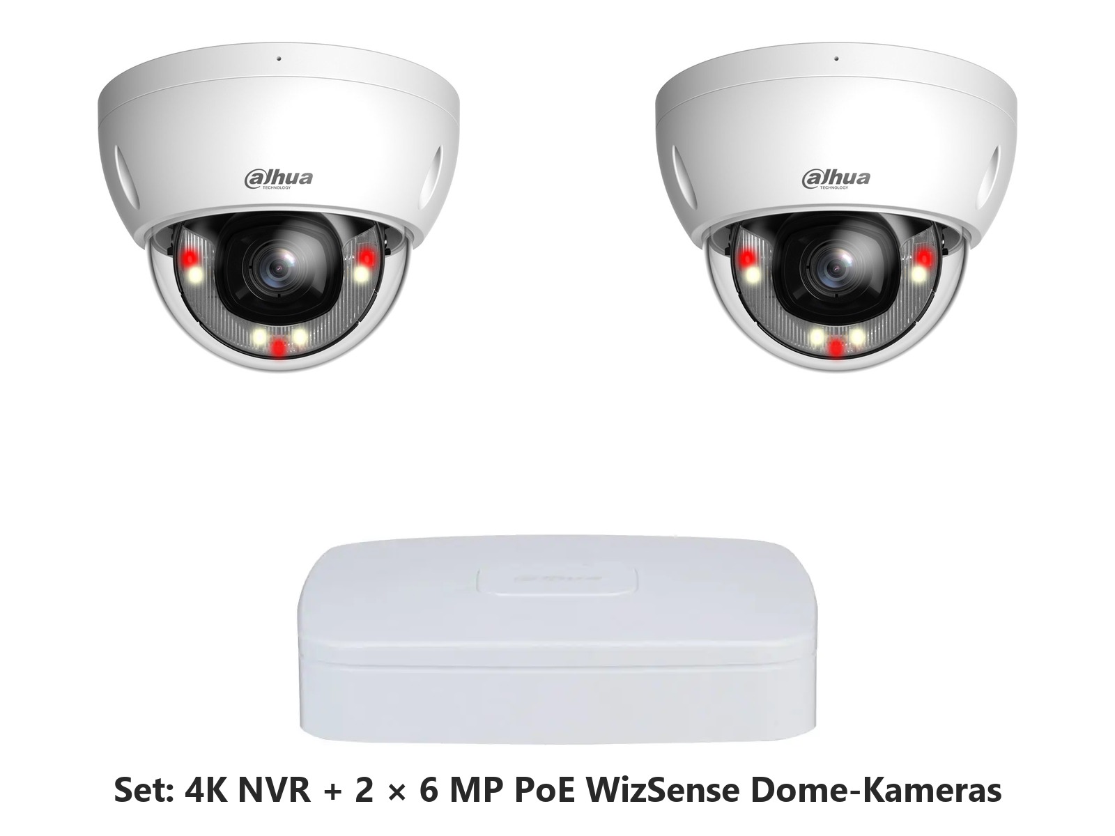 Dahua Set 8-Kanal 4K NVR mit 2 x 6 MP PoE WizSense Dome-Kameras (vandalsicher)