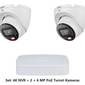 Dahua Set 8-Kanal 4K NVR mit 2 x 6 MP PoE Turret-Dome-Kameras