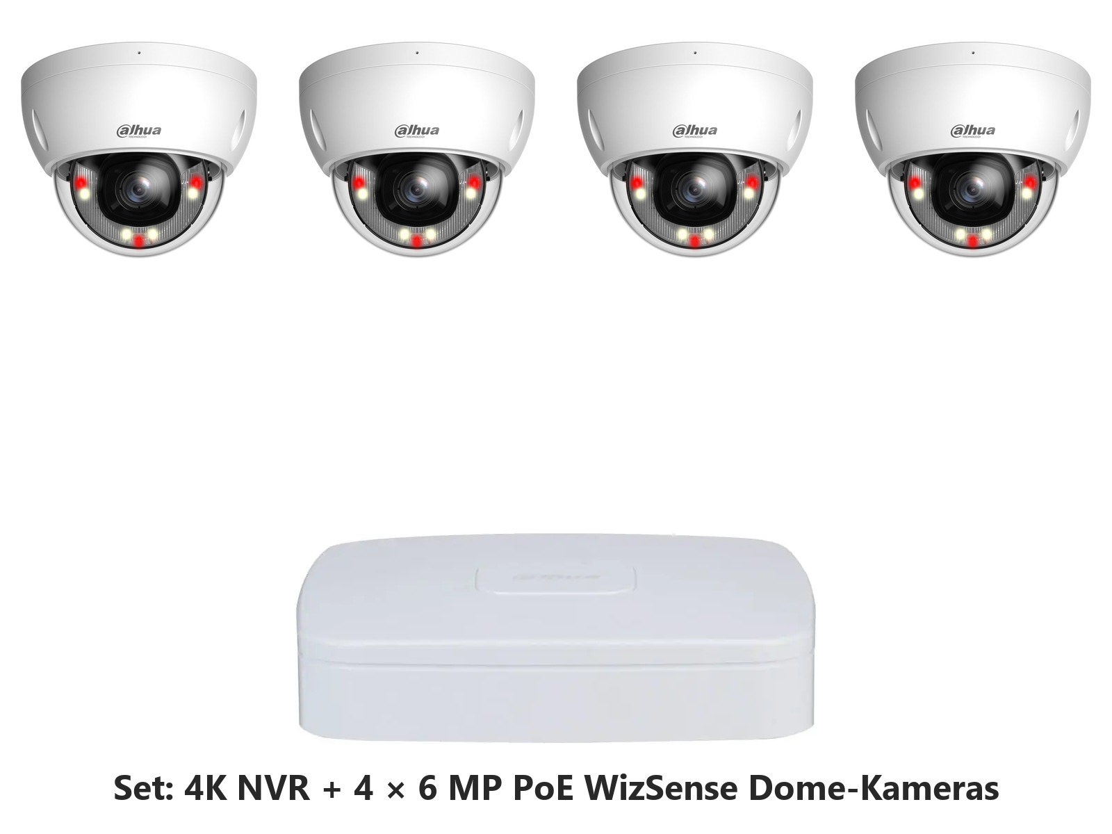 Dahua Set 8-Kanal 4K NVR mit 4 x 6 MP PoE WizSense Dome-Kameras (vandalsicher)