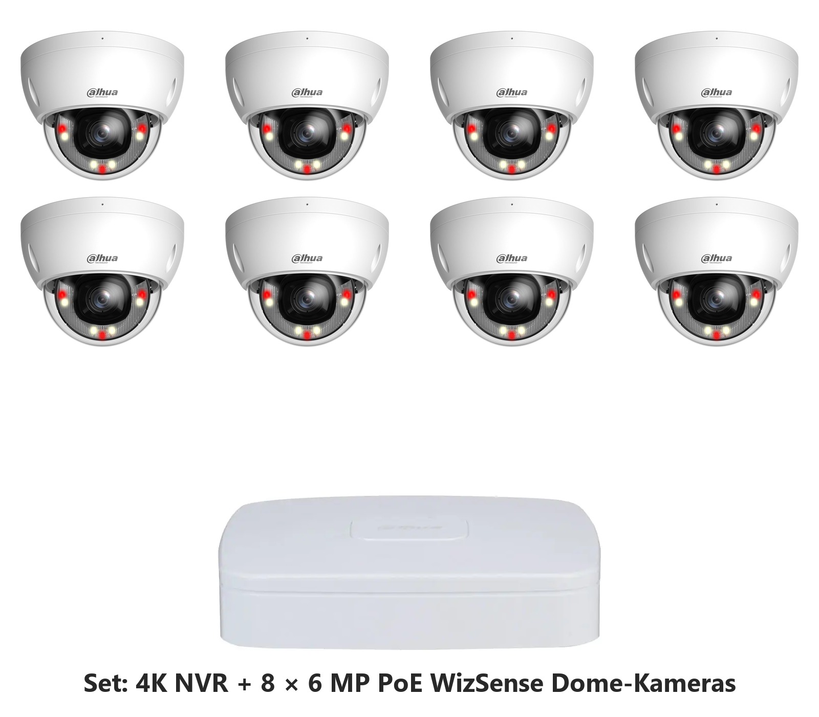 Dahua Set 8-Kanal 4K NVR mit 8 x 6 MP PoE WizSense Dome-Kameras (vandalsicher)