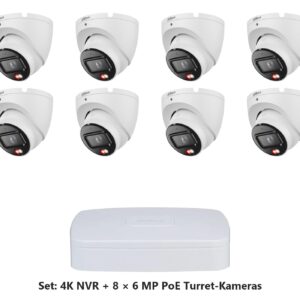 Dahua Set 8-Kanal 4K NVR mit 8 x 6 MP PoE Turret-Dome-Kameras
