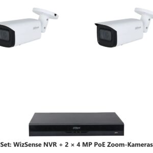 Dahua Set 8-Kanal WizSense NVR mit 2 x 4 MP PoE WizSense Bullet-Kameras mit optischem Zoom