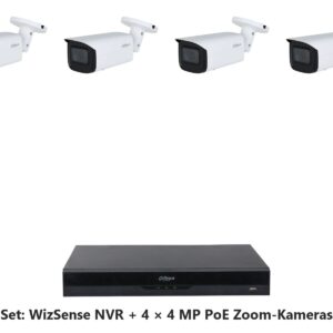Dahua Set 8-Kanal WizSense NVR mit 4 x 4 MP PoE WizSense Bullet-Kameras mit optischem Zoom