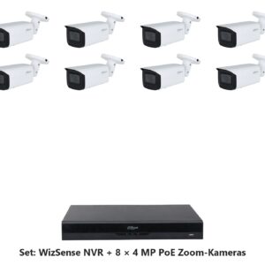 Dahua Set 8-Kanal WizSense NVR mit 8 x 4 MP PoE WizSense Bullet-Kameras mit optischem Zoom