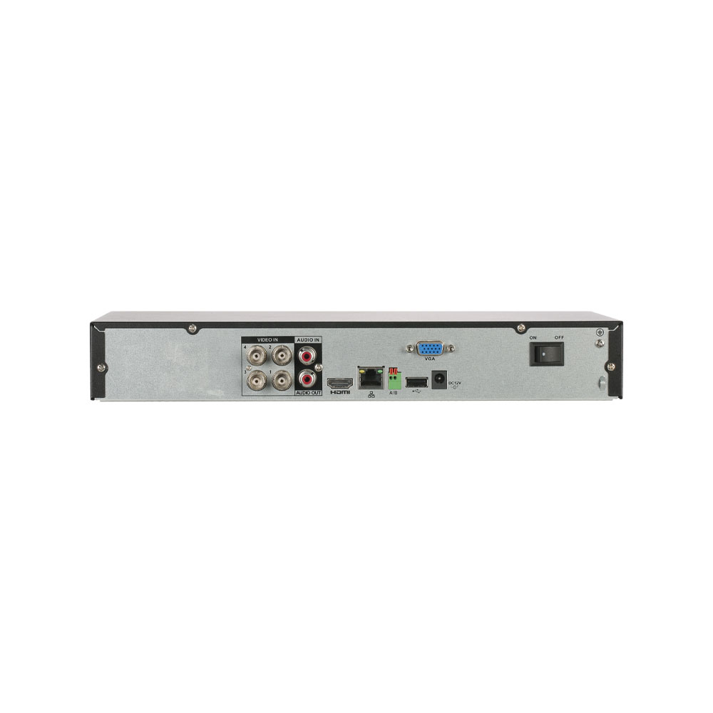 Dahua XVR5104H-I3 Rückseite mit 4 BNC-Eingängen, HDMI, VGA und RJ45